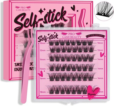 Radiotronics Self-Adhesive Eyelashes, Pack of 40, Individual DIY Eyelash Extensions, Reusable, No Glue (Pink, D-10-18 Mix)