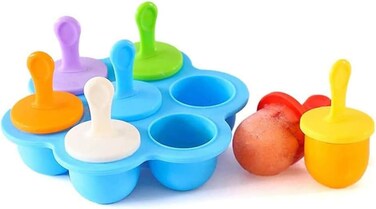 Mini Silicone Popsicle Mold, 7-cavity DIY Ice Pop Mold with Colorful Plastic Sticks, Popsicle Makers for Egg Bites and Ice Cream Mould