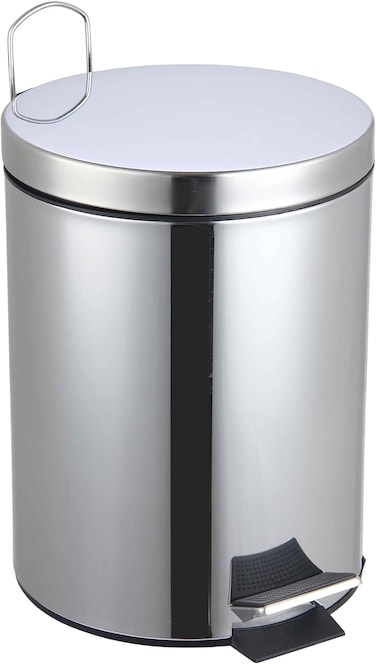 5 Liter Stainless Steel Round Step Dustbin   Stainless Steel Trash Bin   Plastic Bucket Inside Bin   Dustbin for Kitchen, Office, Bathroom, Restaurant