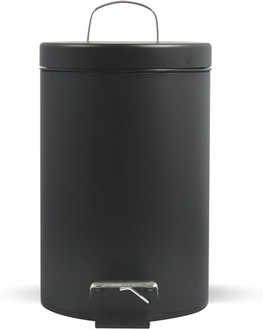 Stainless Steel Pedal Bin 3L Black, Pedal Bin, Bathroom Pedal Bin 3L, Office Pedal Bin, Round Shape, Black, Size: H:24.5 x W:17 CM