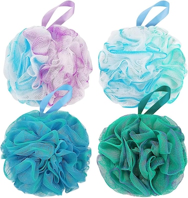 4 Pack Bath Shower Sponge Exfoliating,Bathroom Accessories, Essential for Bathing,Body Scrubber, 75g/PCS Pouf Bath Sponges- Set of 4 Flower Color