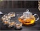 Glass Teapot Set, 600ml Stovetop Safe Glass Tea Kettle with 6 Double-Wall Tea Cups &amp; Loose Tea Infuser &amp; Tea Warmer (TE088)