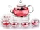 Glass Teapot Set, 600ml Stovetop Safe Glass Tea Kettle with 6 Double-Wall Tea Cups &amp; Loose Tea Infuser &amp; Tea Warmer (TE088)