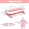 Baby Foldable Bath Tub with Bathmat Cushion &amp; Thermometer, Portable Baby Bathtub with Drain Hole, Shower Basin with Non-Slip Support Leg for 0-6 Years Boy Girl (Pink)