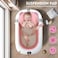 Baby Foldable Bath Tub with Bathmat Cushion &amp; Thermometer, Portable Baby Bathtub with Drain Hole, Shower Basin with Non-Slip Support Leg for 0-6 Years Boy Girl (Pink)