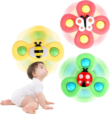 3PCS Suction Cup Spinner Novelty Sensory Toys Bath Toys for Toddlers Kids Birthday Baby Gifts Window Suction Toys (Style 2)