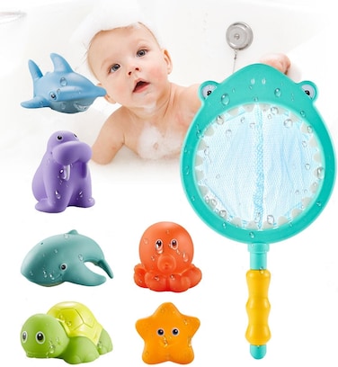 7Pcs Baby Bath Toys Toddler Bathtub Toys Water Spraying Floating Animals Shark Fishing Water Beach Toys Swimming Pool Toys for Babies Kids