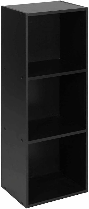 Tier Wooden Bookcase Shelving Display Storage Shelf Unit Wood Shelves (Black, 3 Shelf)