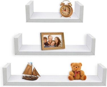 Set Of 3 Floating U Shelves, White Finish