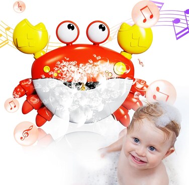 Crab Bath Toys: Bath Toys for Toddlers, Blow Bubbles and Plays 12 Children&rsquo;s Songs, Sing-Along Bath Bubble Maker for Baby (Red)