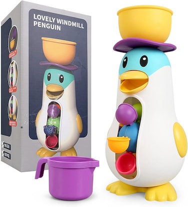 Bathtub Toys for Toddlers Kids 1 2 3 4,Ducky Penguin Waterwheel Bath Toys for Boys Girls Preschool Bath Toy,Bathroom Strong Suckers Water Scoop