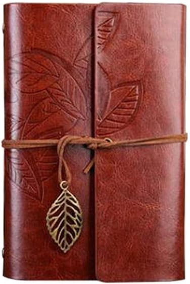 leather cover notebook to write diary, spiral blank string daily notepad, linerless paper, vintage pendant, classic relief, loose leaf