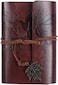 1 Pack Vintage Retro PU Leather Cover Notebook Journal Diary, Leaf Pattern Spiral Blank String Daily Notepad, Kraft Paper, Classic Embossed, Loose Leaf (Coffee Brown, A5)