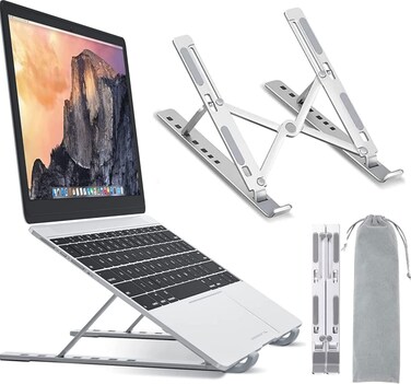 Laptop Stand for Desk, Adjustable Laptop Riser ABS+Silicone Foldable Portable Laptop Holder, Ventilated Cooling Notebook Stand for MacBook Pro Air, Lenovo, Dell, HP, Laptops,Tablet