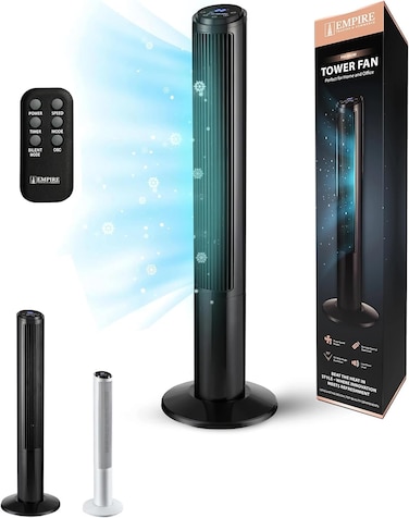 41inch Tower Fan with LED Display, Remote Control Fan for Bedroom with Timer Function, 50W Cooling Fan with 3 Speeds, Perfect 75&deg; Oscillating Fan for Home, Living Room &amp; Office (Black)