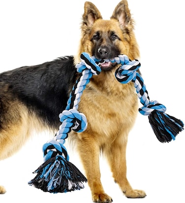 Radiotronics Dog Rope Toys for Aggressive Chewers, Interactive Heavy Duty Dog Toys for Medium Large Dogs, Tough Twisted Rope Toy with 5 Knots