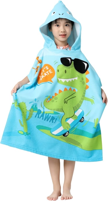 Radiotronics Soft Microfiber Swim Cover-ups for 3 to 10 Years Old Kids Hooded Bath Beach Poncho Towels (Dinosaur 2, Fits 3-10 Years)