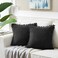 Pack of 2 Black Decorative Throw Pillow Covers with Pom-poms, Soft Corduroy Solid Square Cushion Cases Set for Couch Sofa Bedroom Car Living Room (18x18 Inch/45x45 cm, Black)