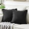 Pack of 2 Black Decorative Throw Pillow Covers with Pom-poms, Soft Corduroy Solid Square Cushion Cases Set for Couch Sofa Bedroom Car Living Room (18x18 Inch/45x45 cm, Black)