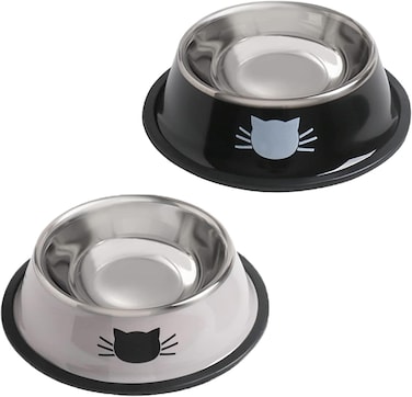 Rapsrk Stainless Steel Cat/Dog Bowls with Rubber Base Non-Slip Kitten/Rabbit/Puppy Dish,Pets Feeder Bowl and Water Bowl