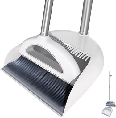 Broom And Dustpan Set, Standing Air Broom With Anti-Slip Long Handle &amp; Dustpan Combo Set, Dust Pan And Brush For Home Kitchen Room Floor Cleaning Cleaning Supplies (Light Gray)