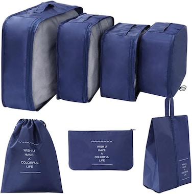 Travel Packing Bags,7PCS Packing Cubes for Suitcase with Waterproof,Multifunctional Luggage Organizer for Travel Accessories Storage Bags(Blue)