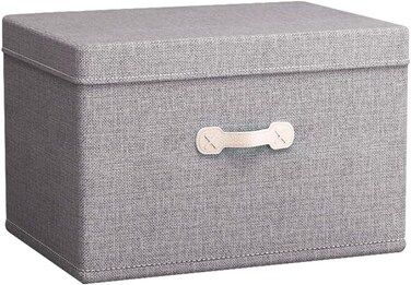 Foldable Storage Box with Lids, Linen Fabric Storage Boxes with Handle,46 * 36 * 28 Home Organizer Basket with Cover for Closet, Home, Office (45L)