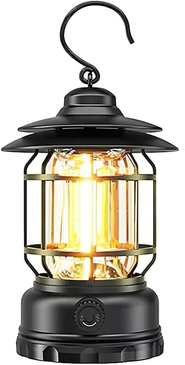 Camping Lantern Rechargeable USB Powered,Stepless Dimmer Metal Retro Camping Light Waterproof Hanging LED Vintage Tent Lamp for Outdoor,Hiking,Fishing and Picnic (Black)