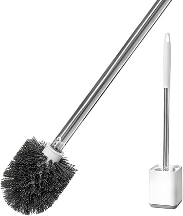 Radiotronics Toilet Brush with Holder,Toilet Brush and Holder with Long Handle for Bathroom,Toilet Scrubber Brush with Compact Square Design for Home & Office Toilet Cleaning(White)