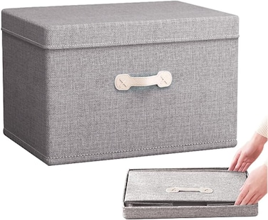 Storage Bins with Lids,Large Collapsible Foldable Linen Fabric Storage Boxes with Two Handles, Containers Basket Cube for Bedroom,Closet,Office &amp; Nursery(60L)