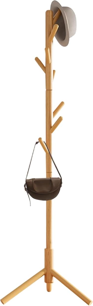Wooden Coat Rack Stand,Uoexziyi Freestanding Coat Rack with 8 Hooks,175CM 69Inch Wood Tree Coat Rack Standing with 3 Adjustable Size for Bedroom,Hallway,Office(Natural)