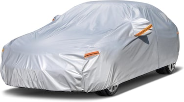 6 Layers Car Cover Waterproof All Weather for Automobiles, Outdoor Full Cover Rain Sun UV Protection with Zipper Cotton, Universal Fit for Sedan (186"-193")