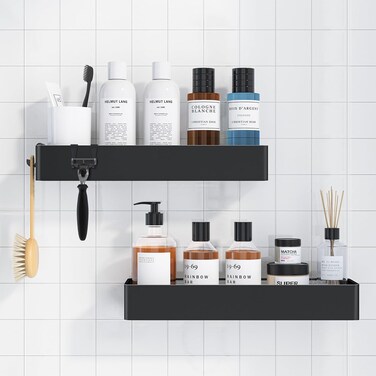 X-Large Shower Caddy - 2 Pack Adhesive Shower Organizer, Drill-Free Shower Shelves for Inside Shower, Rustproof Stainless Steel Shower Rack for Bathroom, Black