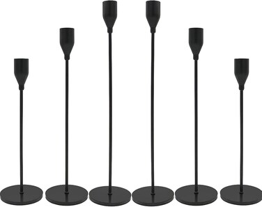 6Pcs Matte Black Candle Holders, Set of 6 Candlestick Holders for 3/4" Taper Candles &amp;Led Modern Metal Candle Stands for Wedding Dinning Party Church, Decorative Fitting