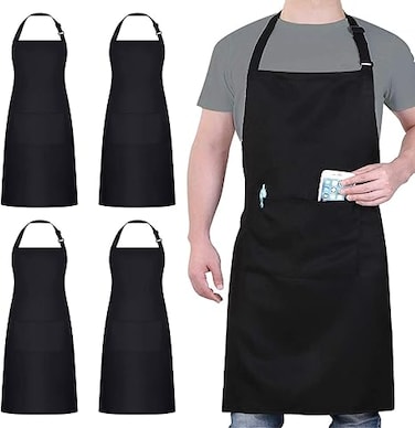 4 Pack Chef Apron, Waterproof Apron, Adjustable Apron with 2 Pockets for Men Women, Apron for Cooking Baking Restaurant