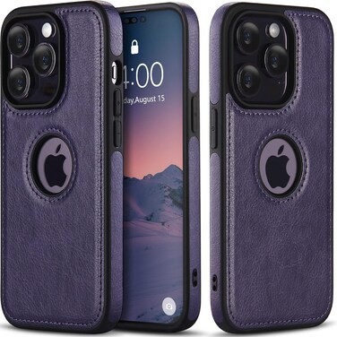 iPhone 14 Pro Leather Case, Thin Flexible Soft Grip Luxury Vgean PU Leather Cover for Men, Durable Anti-Scratch Full Phone Cases Compatible with iPhone 14 Pro (2022) 6.1" (Purple)
