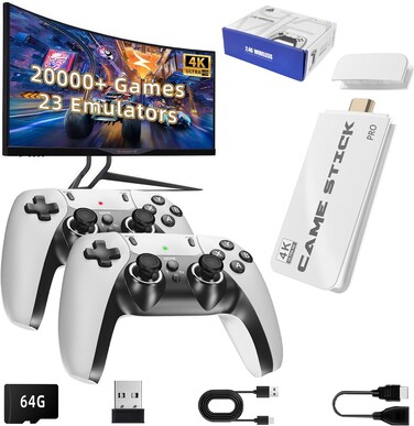 2024 New Retro Game Console, Nostalgia Gaming Stick, Classic Video Games with 4K HDMI, 20,000+ Games and 19 Emulators, Upgraded Dual 2.4G Wireless Controllers 64GB