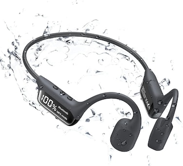Uiosu Bone Conduction Swimming Headphones with LED Display, Bluetooth 5.4 Wireless Underwater Headphone, IPX8 Waterproof &amp; Sweatproof, Cycling(32G, Black)