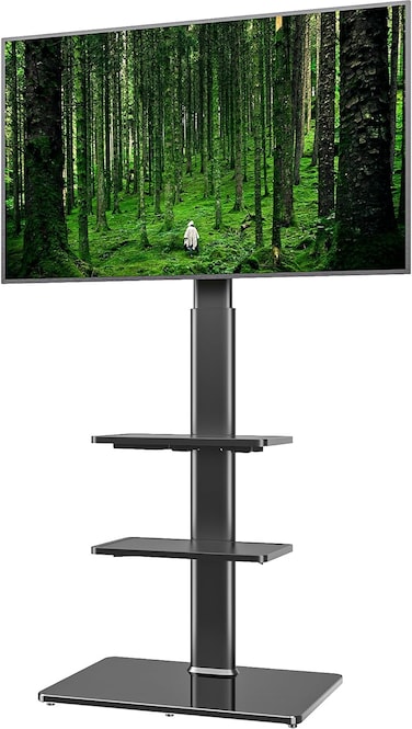 Universal TV Stand with Swivel Bracket for 19-42 Inch LCD LED TVs, 3 Shelves, Black