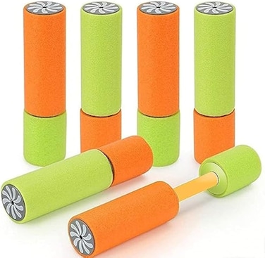 6pcs Mini EVa Water Pistol Shooter Straight Bubble Pull High Pressure Watering Toys Outdoor Beach Swimming Shooting Toy