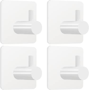 White Adhesive Towel Hooks Heavy Duty Wall Hooks Stick on Shower Hooks for Bathroom Kitchen Door-4Packs