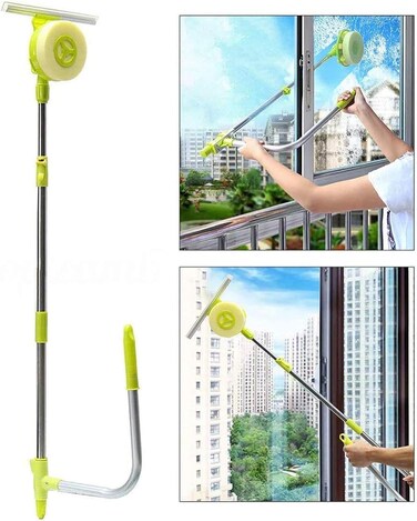 Telescopic Window Cleaner and Squeegee, 2 in 1 Glass Window Cleaning Squeegee Blade Wiper, Rotatable Window Mirror Cleaning Tools