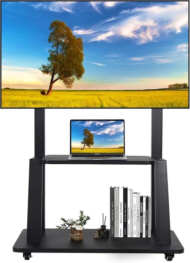 TV Stand for 32-70 Inch LCD LED Flat/Curved Panel Screen TVs, Rolling TV Cart with Laptop Shelf Holds up to 180lbs