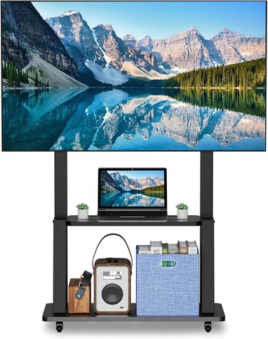 Mobile TV Stand - Rolling Cart with Wheels for 32-70 inch TVs, Holds up to 40KG, Height Adjustable, Conference/Commercial/Home