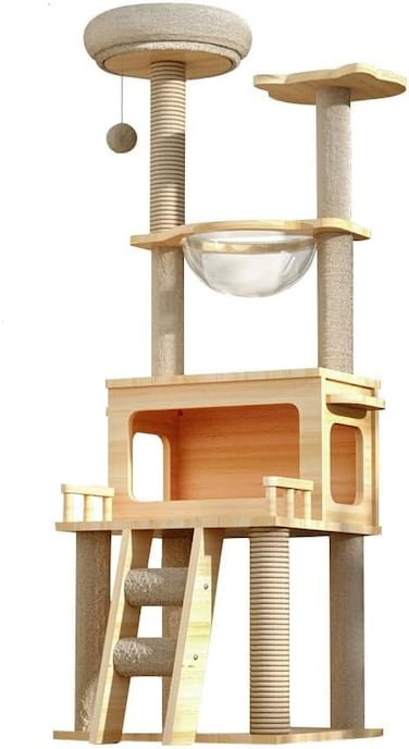 Cat Tree Tower Indoor - Modern Activity Center With Scratching Post, Standing House Condo, Fun Toys for Kittens, Pet Playhouse (147CM) (147CM)