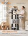 Cat Tree for Large Cats, 63-Inch Heavy-Duty Cat Tower with Self-Warming Pads, 2 Self-Groomers, 9 Scratching Posts, Large Perch, Cave, and Baskets, Dove Gray and Black