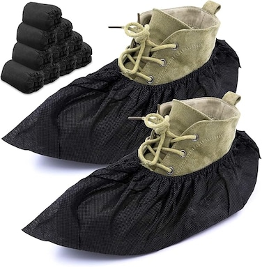 Professional Shoe Covers - 100 Pack   Sleek Black Disposable Boot and Shoe Booties   One Size Fits Most   Durable   Non Slip - Indoor/Outdoor