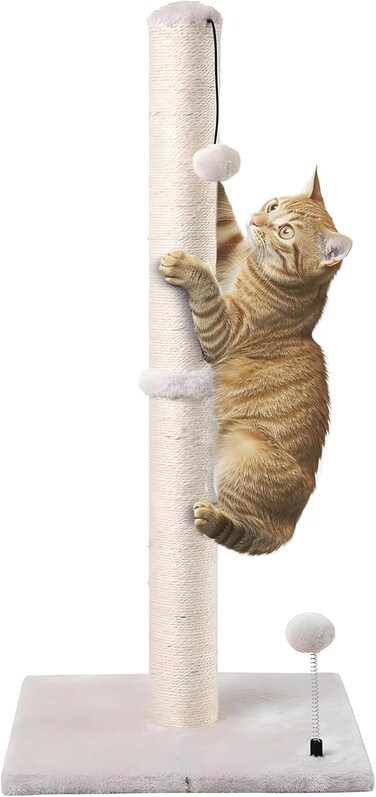 Tall Cat Scratching Post - Sisal Kitten Scratcher with Hanging Balls, Scratch Post for Indoor Cats, Durable Cat Scratcher to Protect Furniture