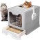 Large Cat Litter Box, Kitty Litter Box with Litter Cleaning Scoop Drawer Type Enclosed, Foldable Splash-Proof Cat Litter Box