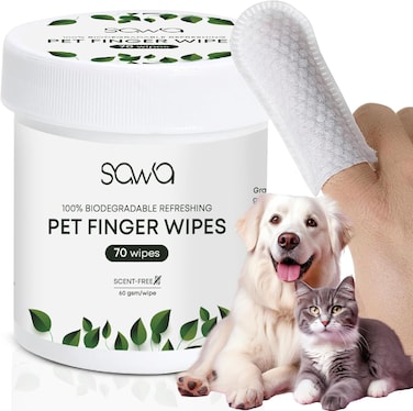 Teeth &amp; Ear Cleaning Wipes for Dogs &amp; Cats, Remove Bad Breath by Removing Plaque and Tartar Buildup No-Rinse Dog Finger Toothbrush